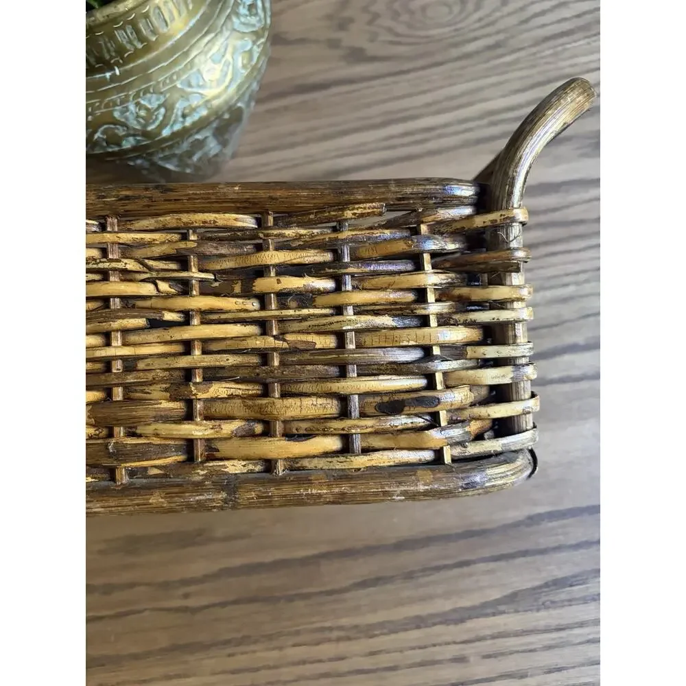 Vintage Woven Wicker Storage Basket With Handles Narrow Basket